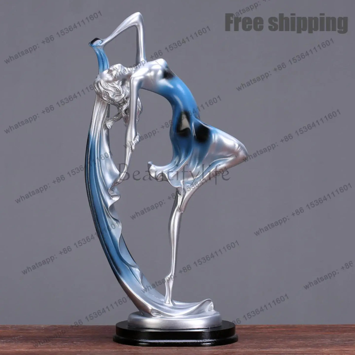 Statuette danseuse en résine bleue