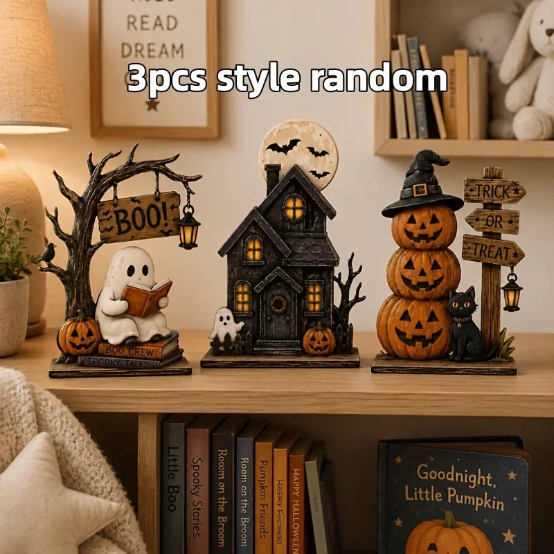 Lot de 3 décorations Halloween vintage en bois