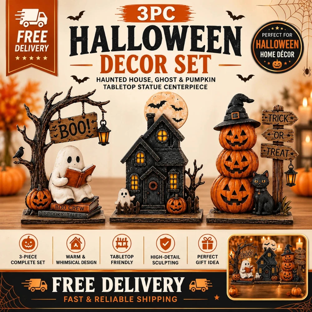 Lot de 3 décorations Halloween vintage en bois