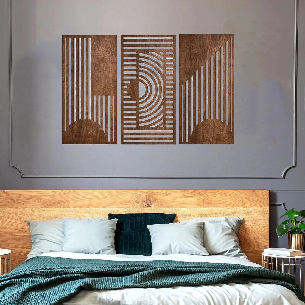 Trio d'art mural géométrique en bois – photo 2