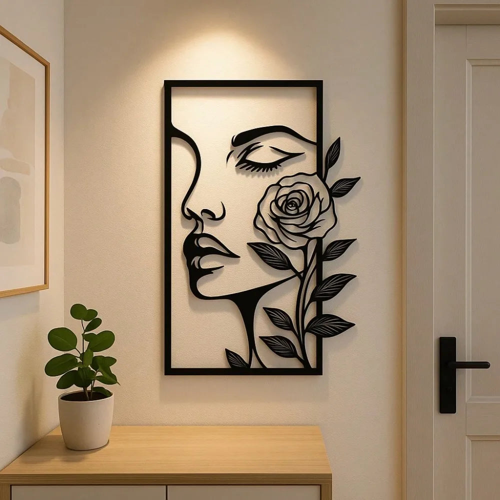 Décoration murale visage fleuri en métal – photo 2
