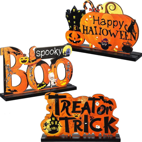 Décoration de table Halloween en bois sur socle