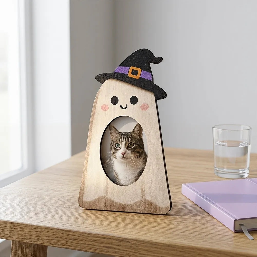 Cadre photo fantôme Halloween en bois