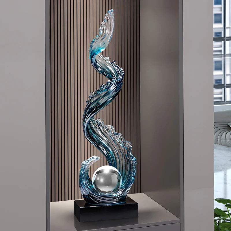 Grande sculpture abstraite en résine bleue