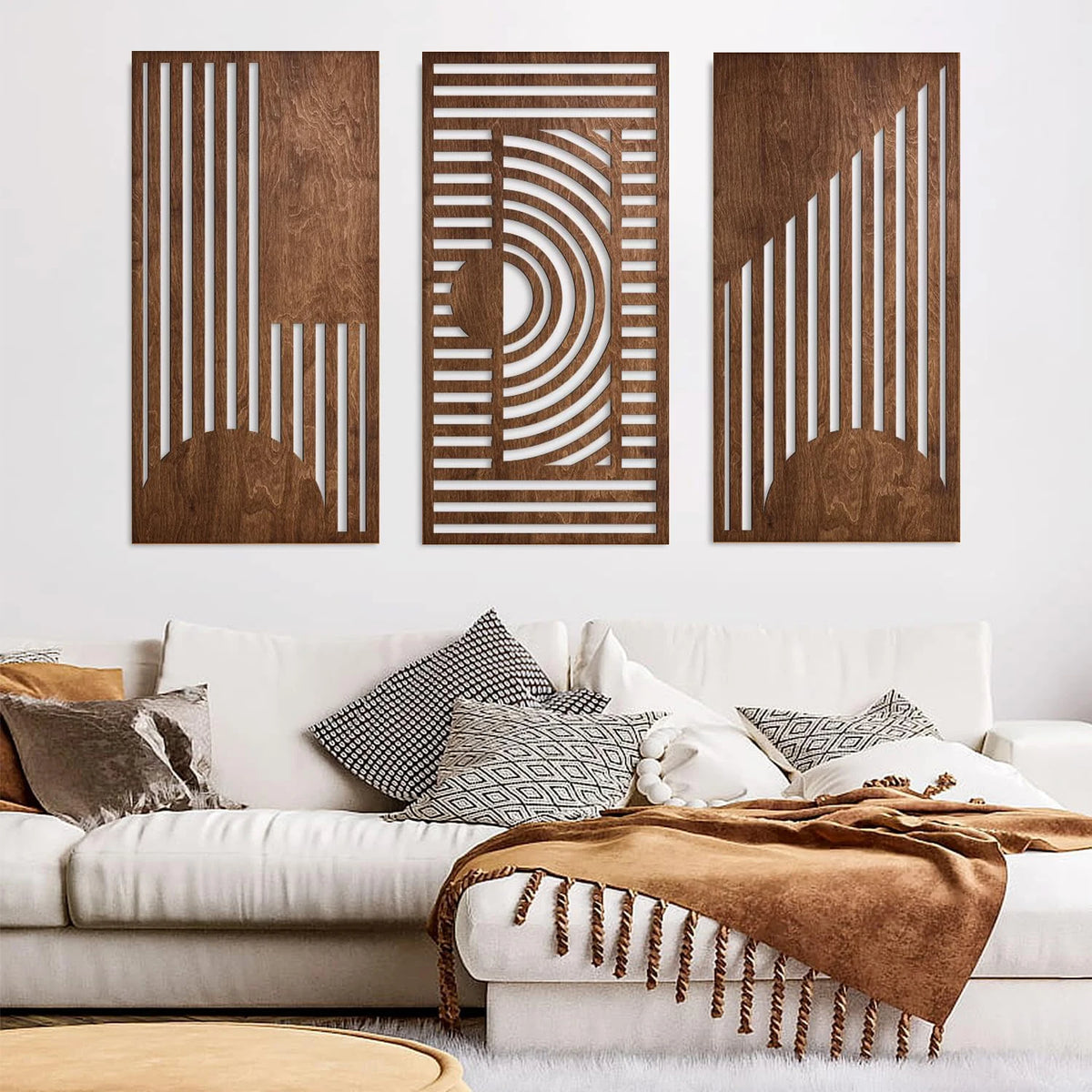 Trio de décorations murales géométriques en bois